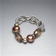 Green and Brown Beaded Frontal Collar Bracelet, Silver Ox, medium
