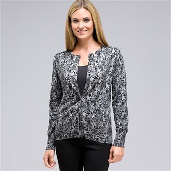 Button Front Crew Neck Cardigan, , large