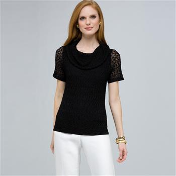 Cowl Neck Top, Black, large