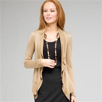 Ruffle Front Cardigan, New Rattan, large