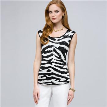 Sequined Animal Print Shell., , large