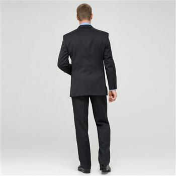 Charcoal Single Pleat Striped Wool Suit, , large