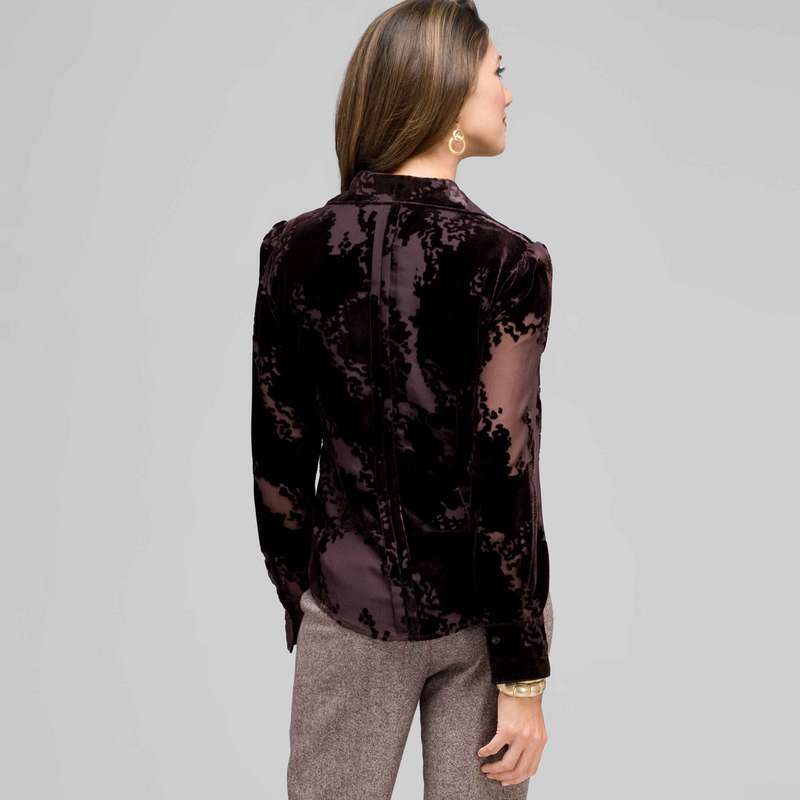 Long Sleeve Covered Placket Blouse, , large