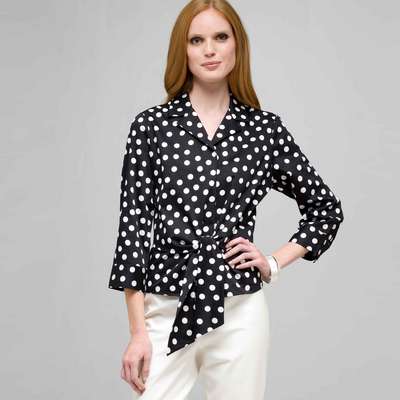 Dot Tie Front Blouse, Black & White, medium