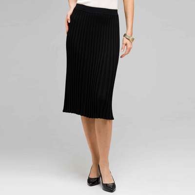 Long Pleated Skirt, Black, medium