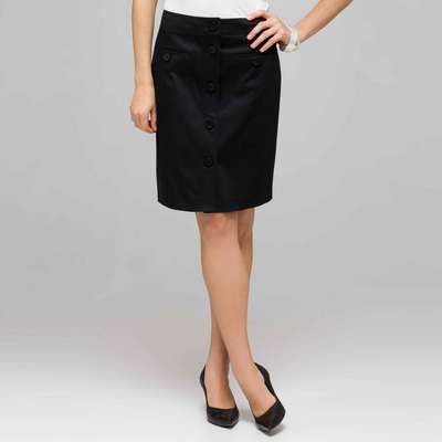 Button Front Skirt, Black, medium